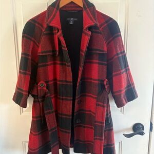 GAP Red and Black Flannel Plaid Women's 3/4 sleeve Coat